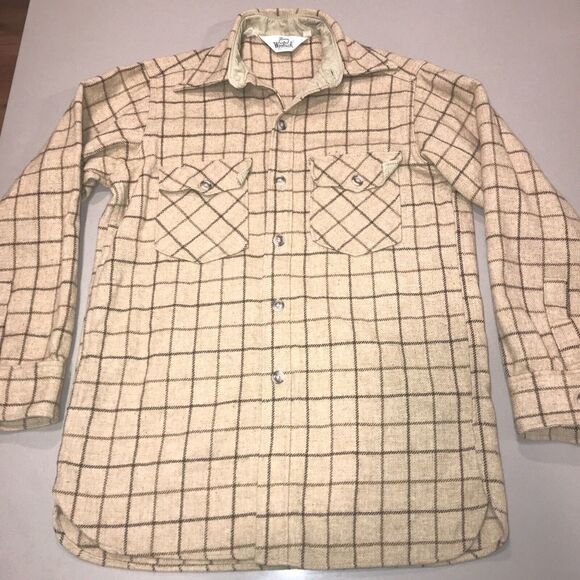 Vintage Men's Woolrich Brown Check Wool Flannel Shirt Light Jacket Size M - Picture 1 of 7